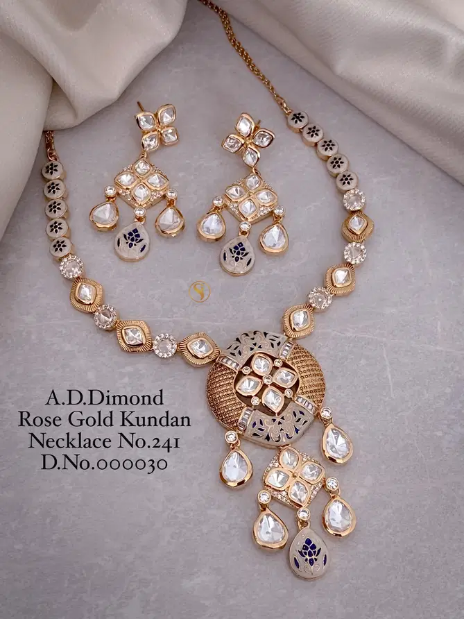 1 Designer AD Diamond Rose Gold Kundan Necklace Wholesale Shop In Surat
